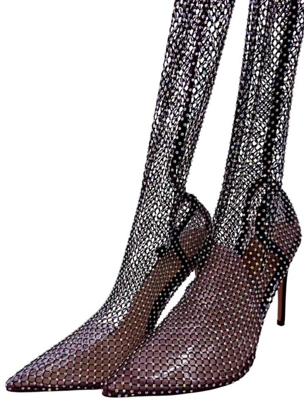 NIB Rhinestone Over-The-Knee Stretch Pointed Toe Stiletto Heels | Baddie Showgir - Picture 6 of 16